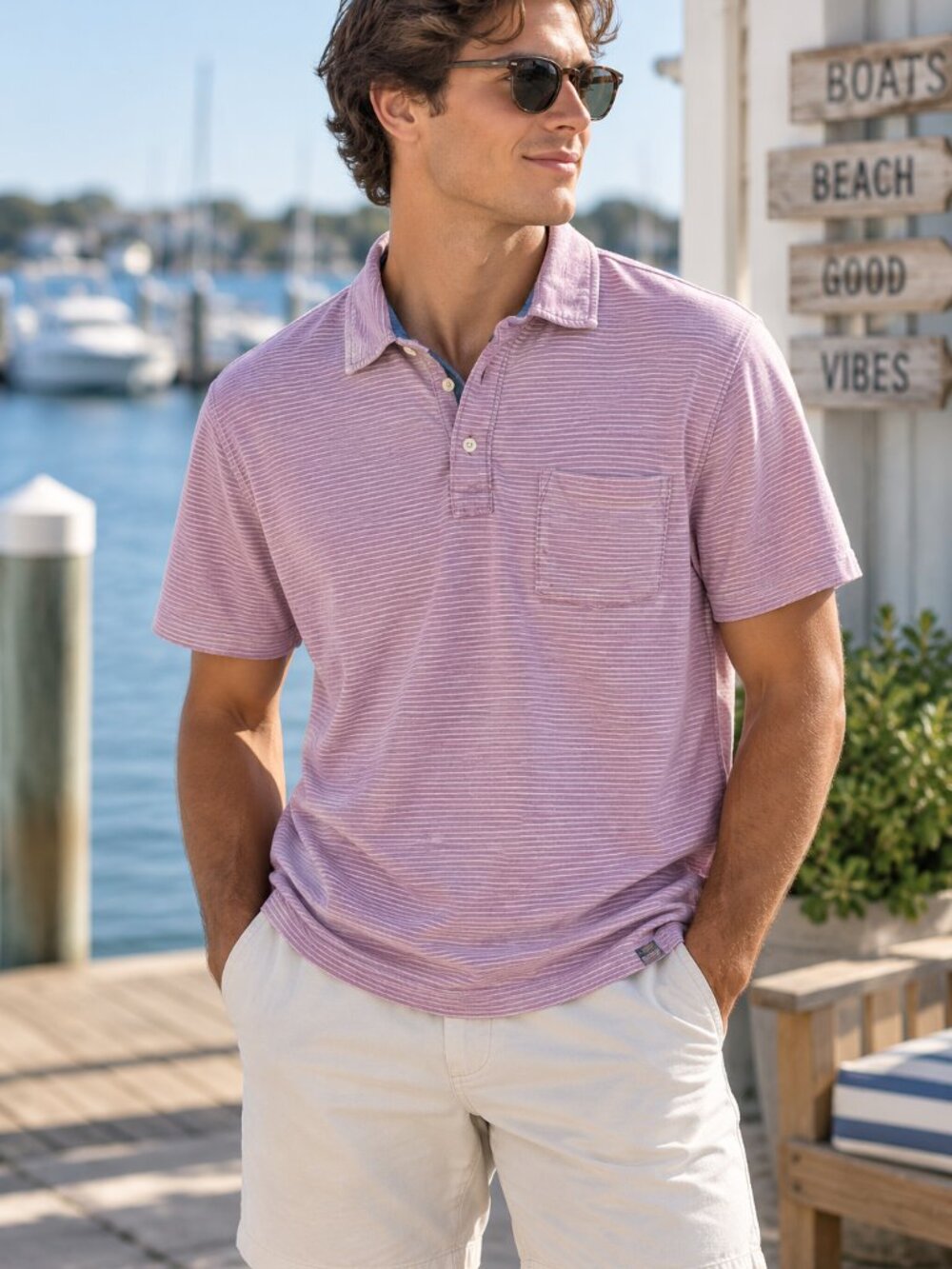 Faherty Brand Polo Shirt Mens XL Pink Blue Stripe Organic Cotton